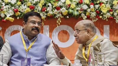Union education minister Dharmendra Pradhan with National Curriculum Frameworks (NCF) panel chairperson K Kasturirangan during the National Conference of School Education Ministers, in Gandhinagar (PTI) Union education minister Dharmendra Pradhan with National Curriculum Frameworks (NCF) panel chairperson K Kasturirangan during the National Conference of School Education Ministers, in Gandhinagar (PTI)