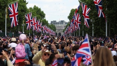 The Trooping the Colour military parade, which takes place annually to celebrate the queen's official birthday. (REUTERS)