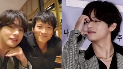 BTS: V with Gang Dong-Won at Broker premiere. BTS: V with Gang Dong-Won at Broker premiere.