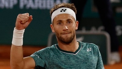 Tennis - French Open - Roland Garros: Norway's Casper Ruud celebrates after winning his quarter final match against Denmark's Holger Rune (REUTERS)