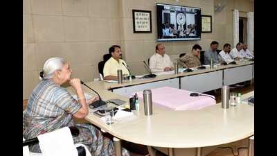 Governor Anandiben Patel addressing the online review meeting. (HT PHOTO) Governor Anandiben Patel addressing the online review meeting. (HT PHOTO)