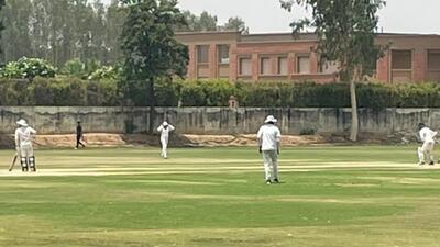 Players in action during the Punjab-Inter District Cricket Tournament being held in Ludhiana.With this victory against Nawanshahr , Ludhiana has bagged seven points in the tournament. (HT PHOTO)