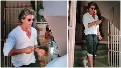Shah Rukh Khan spotted at a dubbing studio in Mumbai on Wednesday. Shah Rukh Khan spotted at a dubbing studio in Mumbai on Wednesday.