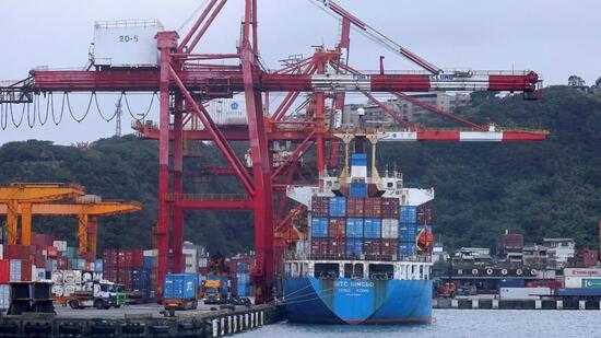 A cargo ship is pictured at a port in Keelung, Taiwan (REUTERS)