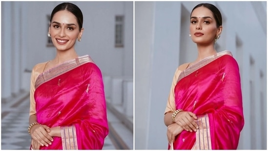 Miss World 2017 winner Manushi Chhillar is currently gearing up for the release of her upcoming historical drama Samrat Prithviraj with Akshay Kumar. The much-anticipated film is Manushi's big debut in Bollywood, and the star has been promoting it with full pomp. Throughout the promotions, the star's sartorial choices have also been on-point. From elegant sarees to sharara sets and bespoke lehengas, Manushi has donned it all.(Instagram)
