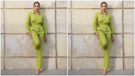 Sobhita wore the shirt with matching pastel green-coloured pants featuring a straight fitted silhouette and high-rise waistline. A pair of nude pumps with killer high heels from Christian Louboutin rounded off the look.(Instagram)