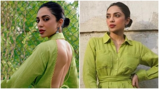 Sobhita Dhulipala dropped several pictures on Instagram recently and championed monotone style like a total fashion icon. The star never shies away from experimenting with different silhouettes effortlessly, and her Instagram page is proof enough for the same. From sultry bodycon dresses to elegant sarees and fiery red-carpet-ready gowns, Sobhita wears it all. And this latest monotone get-up in a collared backless shirt and matching pants also stars in the long list of her best-dressed looks.(Instagram)