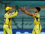 Mukesh Choudhary of the Chennai Super Kings celebrates after picking a wicket with MS Dhoni(IPL) Mukesh Choudhary of the Chennai Super Kings celebrates after picking a wicket with MS Dhoni(IPL)