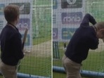 Young fan watches Kane Williamson in nets