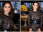 Hina Khan in black lace jumpsuit serves a smoking hot look as she attends event in Delhi(Instagram) Hina Khan in black lace jumpsuit serves a smoking hot look as she attends event in Delhi(Instagram)