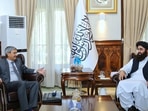 India's Afghan expert J P Singh with Taliban Foreign Minister Amir Khan Muttaqi in Kabul on Thursday. India's Afghan expert J P Singh with Taliban Foreign Minister Amir Khan Muttaqi in Kabul on Thursday.