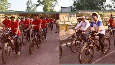 Participants during the cycle rally organised by NHAI regional office to mark World Bicycle Day in Ludhiana on Friday. (HT PHOTO) Participants during the cycle rally organised by NHAI regional office to mark World Bicycle Day in Ludhiana on Friday. (HT PHOTO)