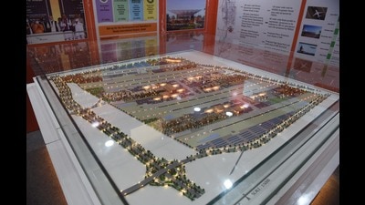 Proposed model of Noida International Airport in Jewar displayed at the exhibition during the UP Ground Breaking Ceremony at Indira Gandhi Pratishthan in Lucknow. (Deepak Gupta/HT PHOTO) Proposed model of Noida International Airport in Jewar displayed at the exhibition during the UP Ground Breaking Ceremony at Indira Gandhi Pratishthan in Lucknow. (Deepak Gupta/HT PHOTO)