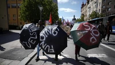 Protesters take part in the Fridays For Future climate demonstration in connection with the Stockholm +50 UN meeting, in Stockholm, Sweden, on Friday. (REUTERS) Protesters take part in the Fridays For Future climate demonstration in connection with the Stockholm +50 UN meeting, in Stockholm, Sweden, on Friday. (REUTERS)