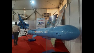 The Brahmos stall at the exhibition of the ground-breaking ceremony in Lucknow on Friday. (HT File Photo)