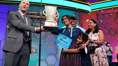 Harini Logan, 14, from San Antonio, Texas, celebrates winning the Scripps National Spelling Bee. (AP) Harini Logan, 14, from San Antonio, Texas, celebrates winning the Scripps National Spelling Bee. (AP)