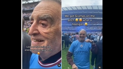 The elderly man went to Manchester City's final Premier League game of the season with his grandson. (goodnews_movement/Instagram) The elderly man went to Manchester City's final Premier League game of the season with his grandson. (goodnews_movement/Instagram)