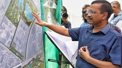Delhi Chief Minister Arvind Kejriwal during inspection of construction of two lakes near Rohini Sewage Treatment plant (STP), in New Delhi. (PTI Photo) Delhi Chief Minister Arvind Kejriwal during inspection of construction of two lakes near Rohini Sewage Treatment plant (STP), in New Delhi. (PTI Photo)