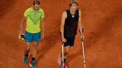 Germany's Alexander Zverev retires from the match after sustaining an injury (Reuters)