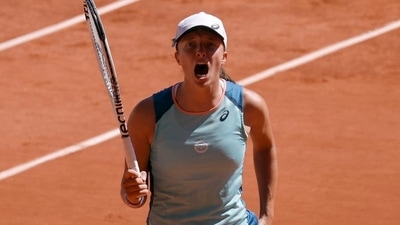Poland's Iga Swiatek celebrates winning her semi final match against Russia's Daria Kasatkina (REUTERS)