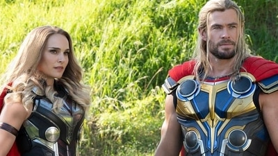 Natalie Portman and Chris Hemsworth in a still from Thor: Love and Thunder. Natalie Portman and Chris Hemsworth in a still from Thor: Love and Thunder.