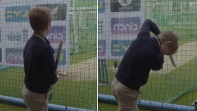 Young fan watches Kane Williamson in nets (Twitter)