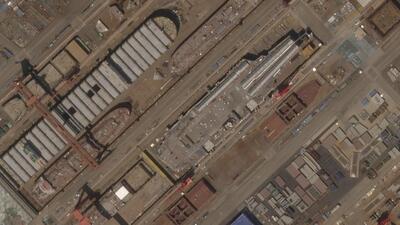 This satellite image from Planet Labs PBC shows construction of China's Type 003 aircraft carrier at the Jiangnan Shipyard northeast of Shanghai, China, on May 8, 2022. (AP) This satellite image from Planet Labs PBC shows construction of China's Type 003 aircraft carrier at the Jiangnan Shipyard northeast of Shanghai, China, on May 8, 2022. (AP)