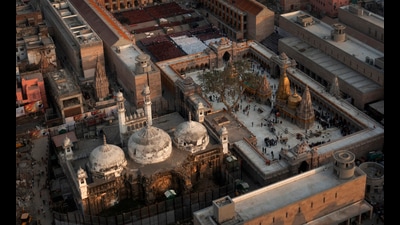 An Aerial view shows Gyanvapi mosque, left, and Kashiviswanath temple in Varanasi. (FILE PHOTO)