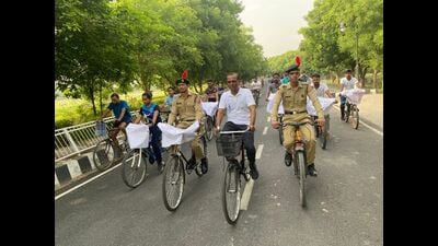 The world cycle day event underway at BBAU on Friday. (HT PHOTO)
