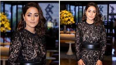 Hina Khan in black lace jumpsuit serves a smoking hot look as she attends event in Delhi (Instagram) Hina Khan in black lace jumpsuit serves a smoking hot look as she attends event in Delhi (Instagram)