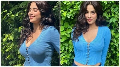 Loved Janhvi Kapoor's It-Girl summer look in fitted blue crop top while holidaying in France? Here's what it costs (Instagram ) Loved Janhvi Kapoor's It-Girl summer look in fitted blue crop top while holidaying in France? Here's what it costs (Instagram )