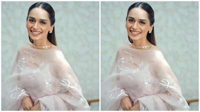 Manushi wore a breezy anarkali kurta in a pale pink shade for promoting Samrat Prithviraj. It comes replete with embroidered lily patterns done in an ivory shade and embellished with gold diamantes. The kurta also features thin straps, a wide U neckline, a fit and flared silhouette and pleated details on the skirt. (Instagram) Manushi wore a breezy anarkali kurta in a pale pink shade for promoting Samrat Prithviraj. It comes replete with embroidered lily patterns done in an ivory shade and embellished with gold diamantes. The kurta also features thin straps, a wide U neckline, a fit and flared silhouette and pleated details on the skirt. (Instagram)