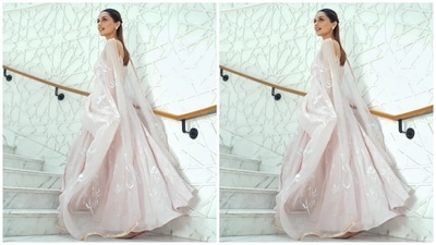 On Thursday, Manushi took to Instagram to share several pictures of herself dressed in an anarkali set. The beauty queen captioned her post, "Grateful and Happy," and used hashtags like #SamratPrithviraj and #SamratPrithviraj3rdJune. Her ensemble is from the shelves of the clothing label Picchika and comes in a pale pink hue. (Instagram) On Thursday, Manushi took to Instagram to share several pictures of herself dressed in an anarkali set. The beauty queen captioned her post, "Grateful and Happy," and used hashtags like #SamratPrithviraj and #SamratPrithviraj3rdJune. Her ensemble is from the shelves of the clothing label Picchika and comes in a pale pink hue. (Instagram)