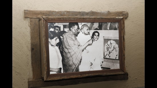A section of the gallery dedicated to works that highlight the influence of Mahatma Gandhi on Nandalal Bose and his art. (Photo: Dhruv Sethi/HT)