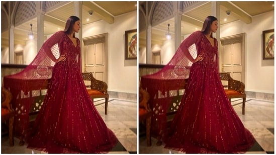 Ileana’s gown featured a plunging neckline and a dramatic cape around her shoulders. In statement silver danglers from the house of A.S Motiwala Fine Jewellery, she accessorised her look.(Instagram/@ileana_official)