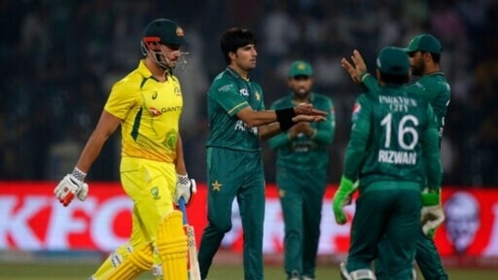 Pakistan's Mohammad Rizwan, front, and Babar Azam celebrate(AP) Pakistan's Mohammad Rizwan, front, and Babar Azam celebrate(AP)