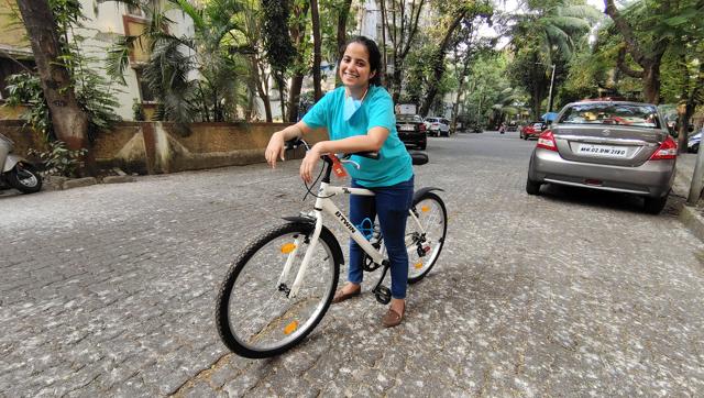 Judelyne Banerji cycling through her colony Judelyne Banerji cycling through her colony