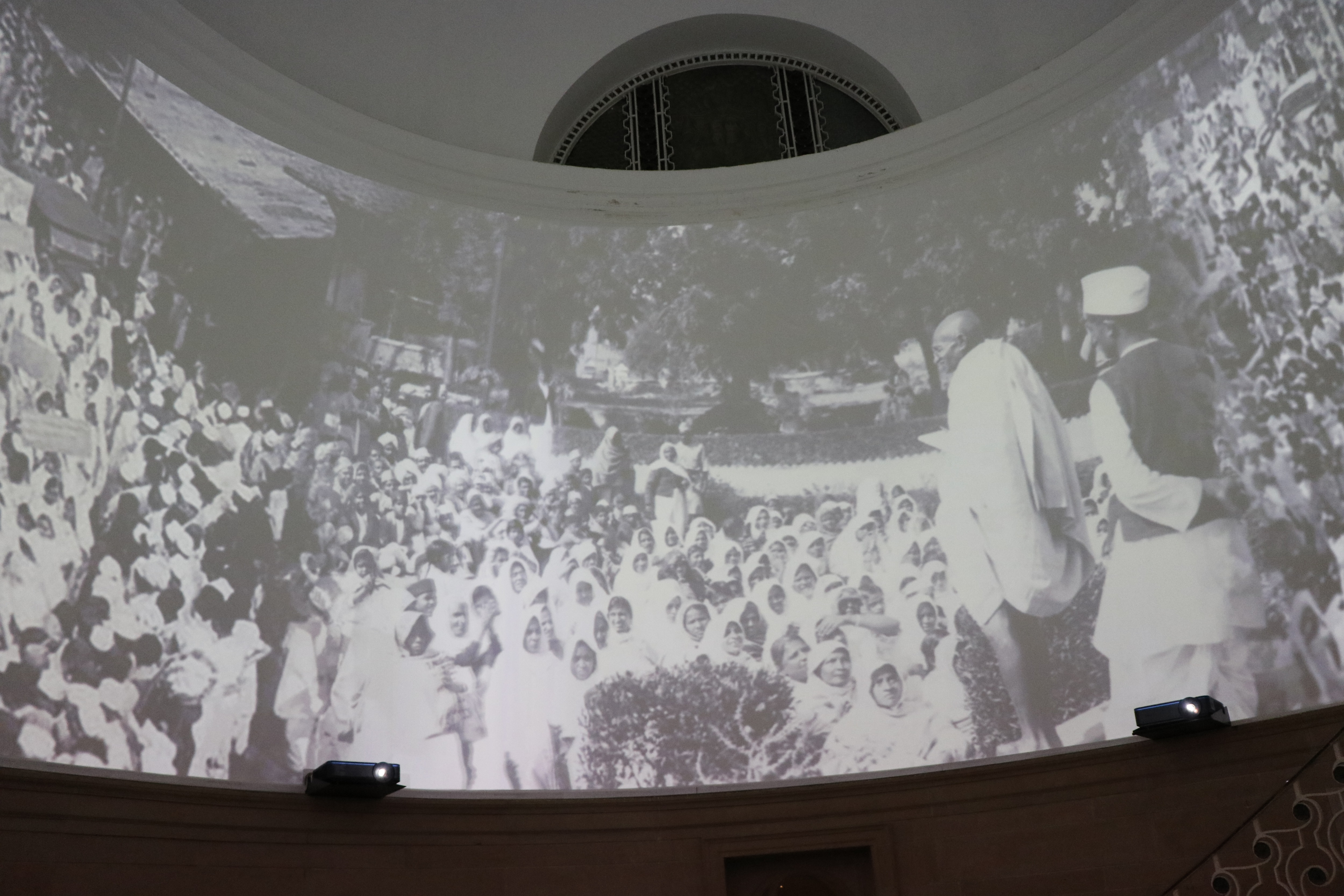 To enhance the experience of visiting the permanent gallery showcasing Khsetragya: The Illuminated, the dome of Jaipur House is lit with digital projections of works by modern art masters. (Photo: Dhruv Sethi/HT)