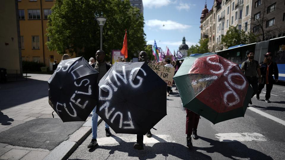 Protesters take part in the Fridays For Future climate demonstration in connection with the Stockholm +50 UN meeting, in Stockholm, Sweden. (Reuters) Protesters take part in the Fridays For Future climate demonstration in connection with the Stockholm +50 UN meeting, in Stockholm, Sweden. (Reuters)