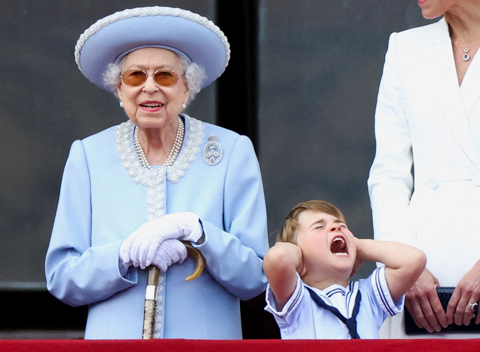 Britain's Queen Elizabeth and Prince Louis appear on the balcony of Buckingham Palace as part of Trooping the Colour parade during the Queen's Platinum Jubilee celebrations in London.(REUTERS)