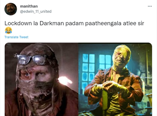 A tweet directed at director Atlee about the similarities between Jawan and Darkman.