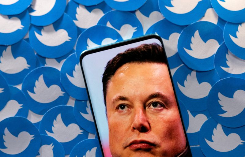 FILE PHOTO: An image of Elon Musk is seen on smartphone placed on printed Twitter logos. (REUTERS)