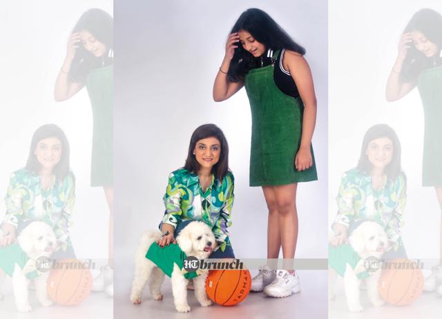 Royce with his humans Elisha and Zaniah Wadhwani; On Elisha (left): Top by Zara; Jeans by Levis; On Zaniah (right): Top by Marks & Spencer; Dress by Zara; Shoes by Adidas; On Royce, the Poodle: Bow tie by PoochMate (Ayushman Mitra)