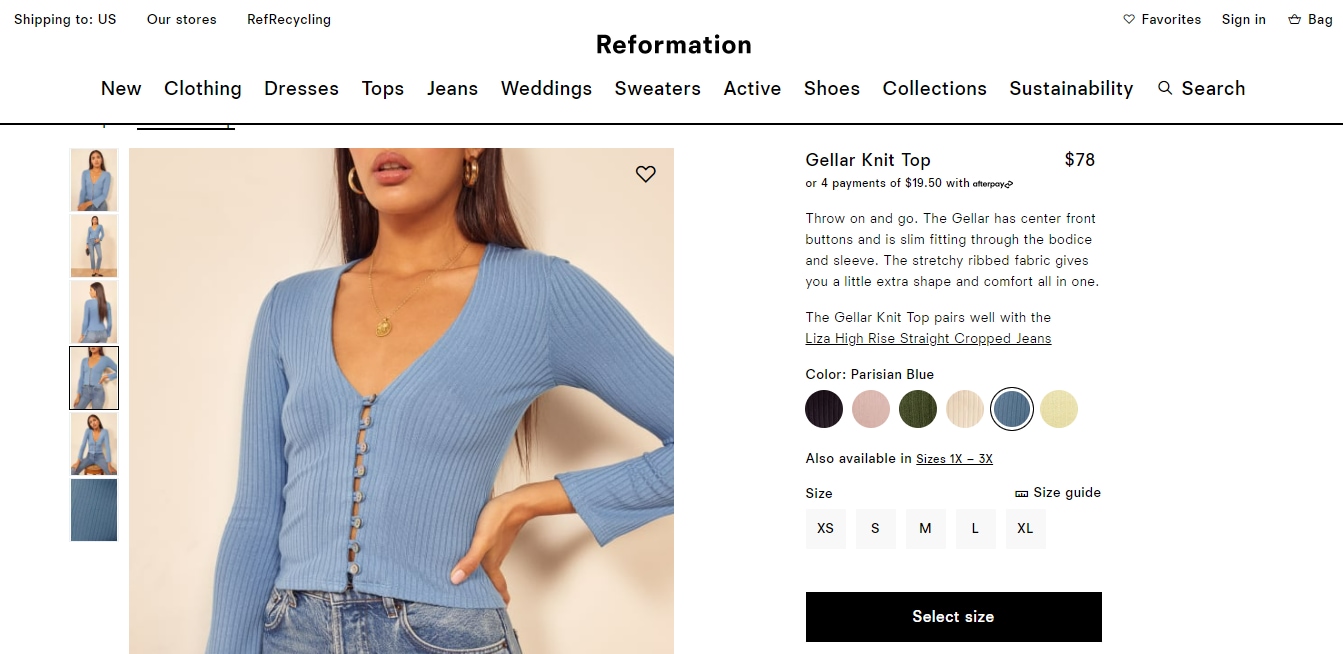 The price of the crop top Janhvi Kapoor wore.&nbsp; (thereformation.com)