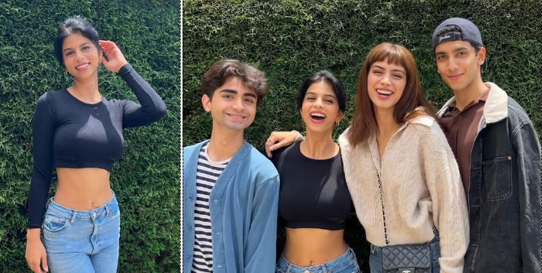 Suhana Khan posed for solo photos, as well as group pics with The Archies cast, including Khushi Kapoor. Suhana Khan posed for solo photos, as well as group pics with The Archies cast, including Khushi Kapoor.