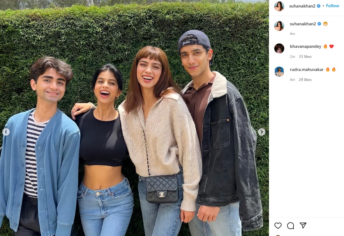 Suhana Khan and Khushi Kapoor posed with their The Archies co-stars in a photo from Ooty. Suhana Khan and Khushi Kapoor posed with their The Archies co-stars in a photo from Ooty.