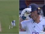 Ball ricochets off Ben Stokes' bat. Ball ricochets off Ben Stokes' bat.