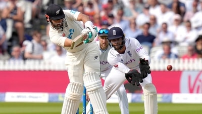 England vs New Zealand Live Score, 1st Test: Daryl Mitchell plays a shot off the bowling of Matt Parkinson (AP)