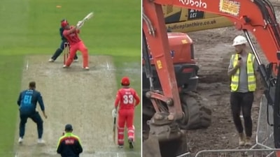 Liam Livingstone's hit lands at a construction site (Twitter)