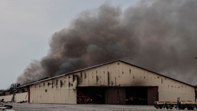 Seeds burn in a grain silos after it was shelled repeatedly, amid Russia's invasion of Ukraine, in Donetsk region, Ukraine. (Representative image)